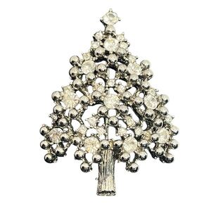 Eisenberg signed Christmas tree brooch pin silver tone clear rhinestones vintage